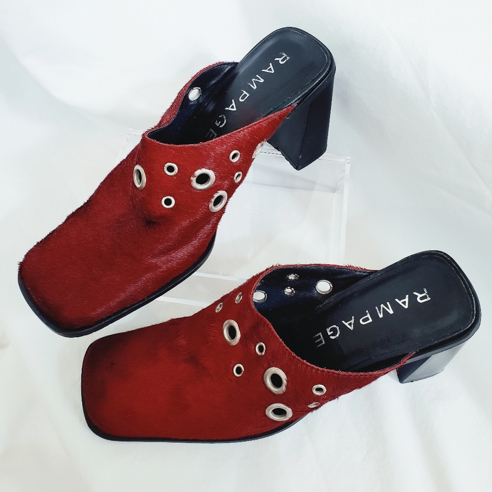 Burgundy Fur High Heel Mule Shoes